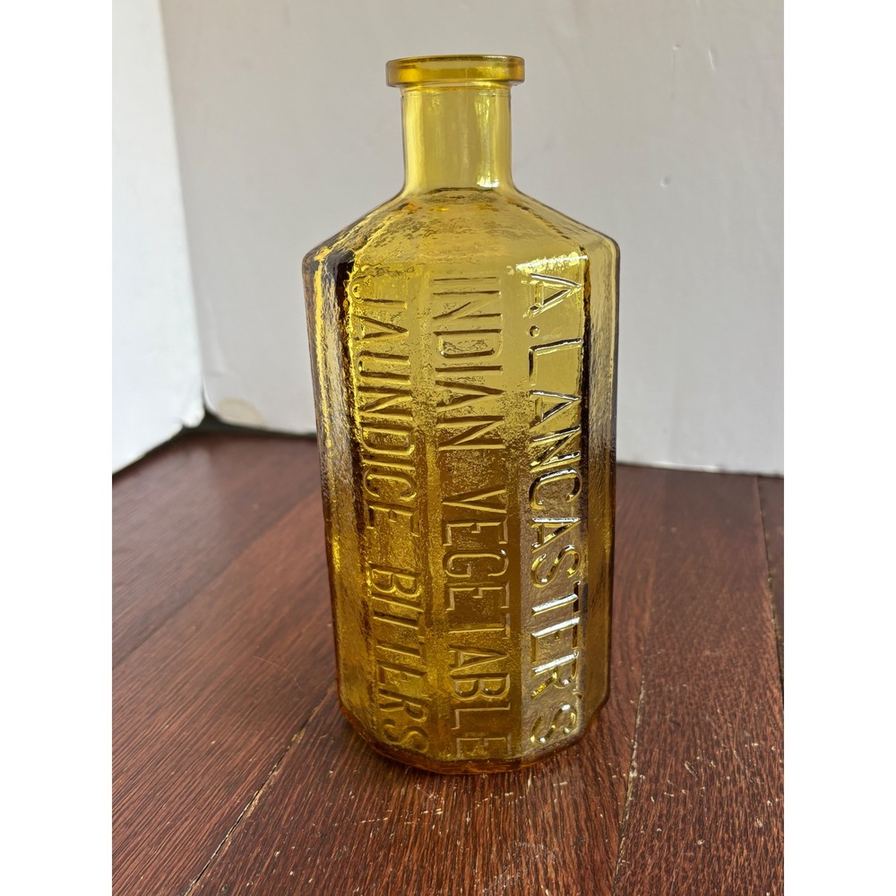 Wheaton NJ Amber Glass A Lancaster Indian Vegetable Jaundice Bitters Bottle 1852